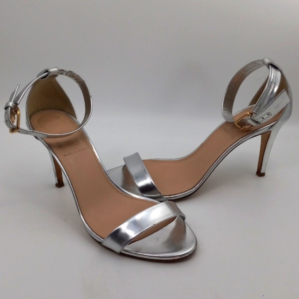 J.CREW SILVER ANKLE STRAP HEEL